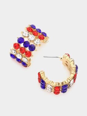 Red White Blue USA Hoop Earrings Fashion Jewelry 1" Cluster Fashion Accessory